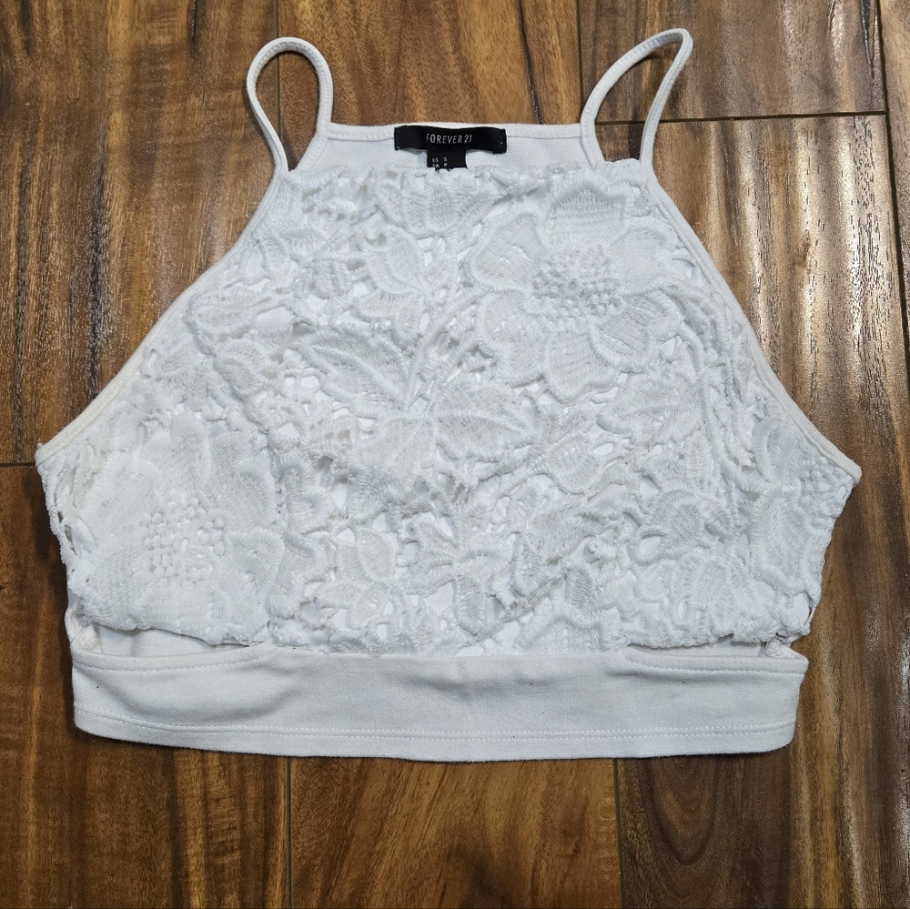 White Floral Lace Crop Top